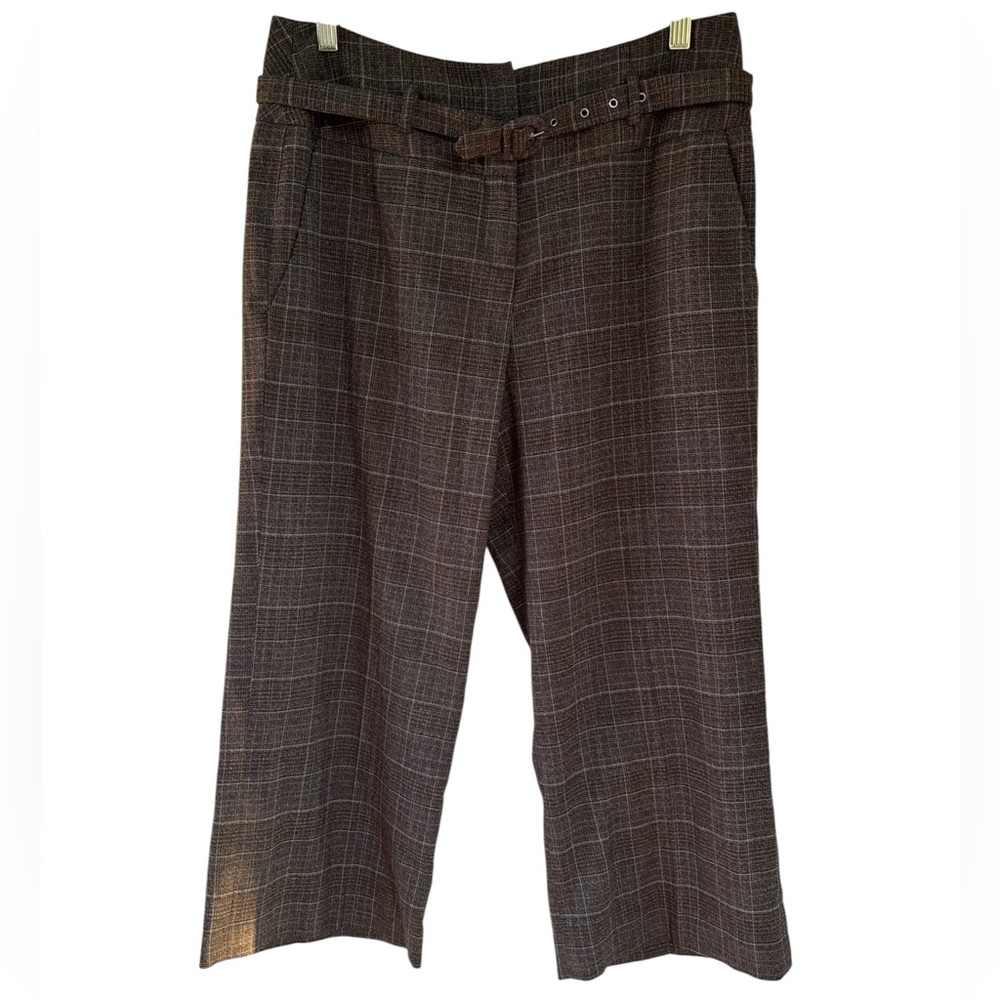 Y2K Scott Taylor Gray Plaid Wide Leg Cropped Culottes Pants Size 12 Fall Fashion